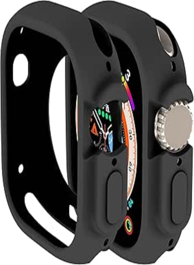 ojos Generic Compatible with Apple Watch Ultra 49mm case All-Round Shockproof TPU Silicone Protective Cover Bumper Shock-Absorbing Scratch-Resistant Protective case for Apple Watch Ultra 49 mm (Black)